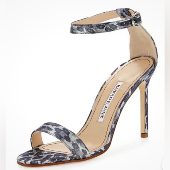 Manolo Blahnik Chaos Sandals – Silver & Black Leopard Print sz 8.5 Italy 38.5 - Picture 1 of 10